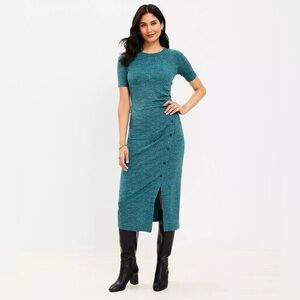 NWT LOFT Petite Spacedye Ribbed Side Button Midi Dress size 00 petite*** 👗